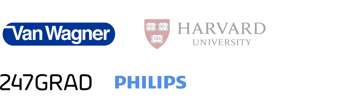 Logos of Van Wagner, Harvard University, 247GRAD and Philips