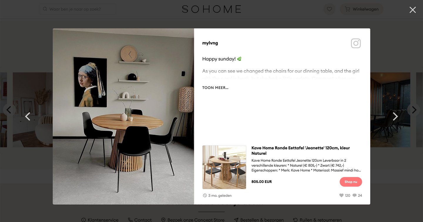 Screenshot of Sohome display featuring related products next to social posts