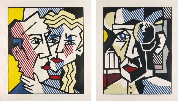 (Left) Roy Lichtenstein The Couple, from Expressionist Woodcut Series, 1980. (Right) Roy Lichtenstein Dr. Waldman, from Expressionist Woodcut Series, 1980.