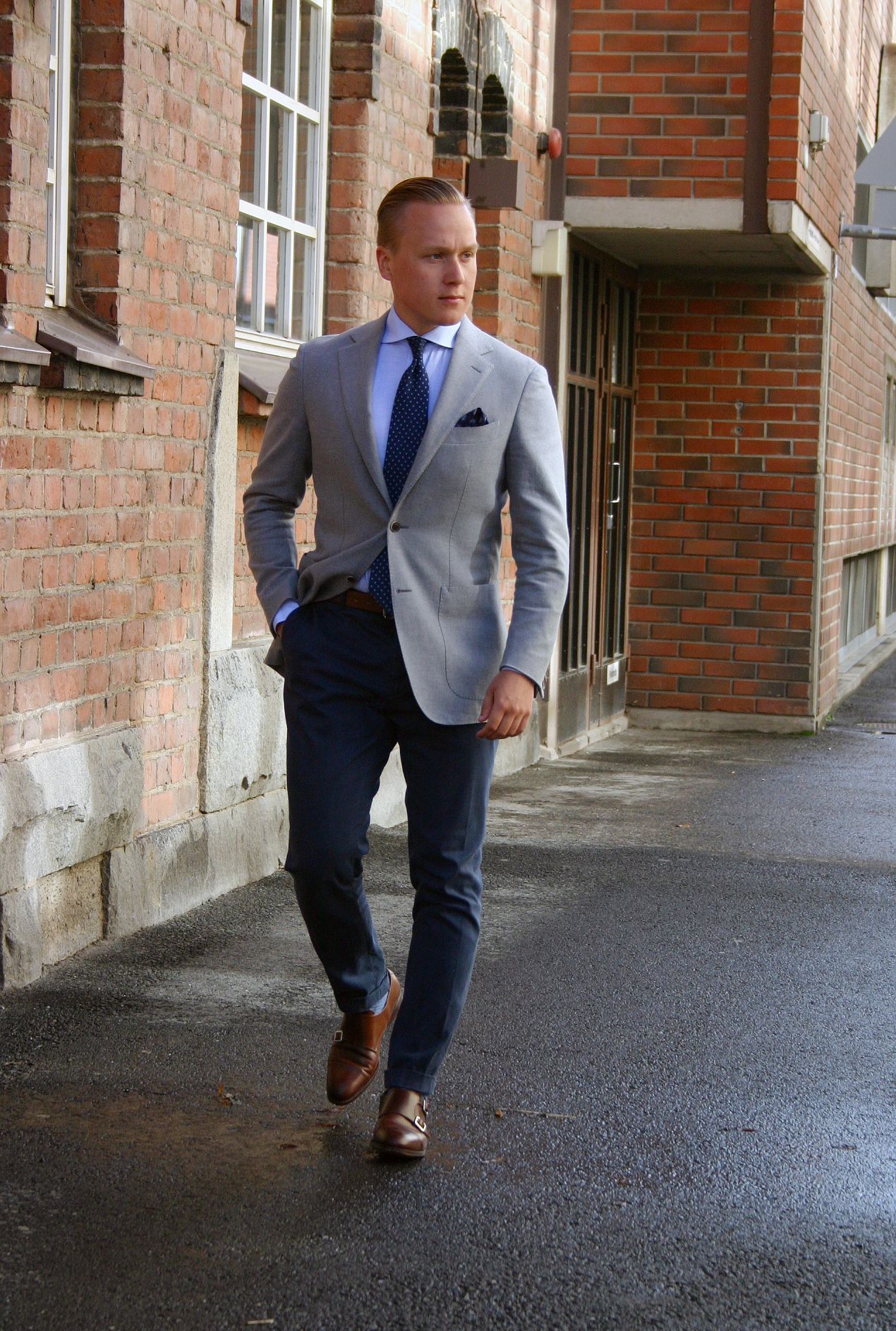 Navy Blue Dress Shirt With Grey Pants