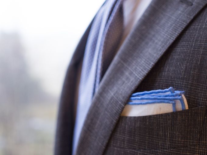 ​Shibumi Berlin sky blue contrast border pocket square.​