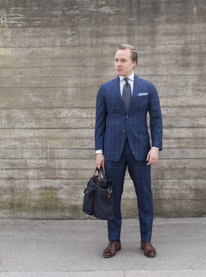 Dark Blue Windowpane Suit