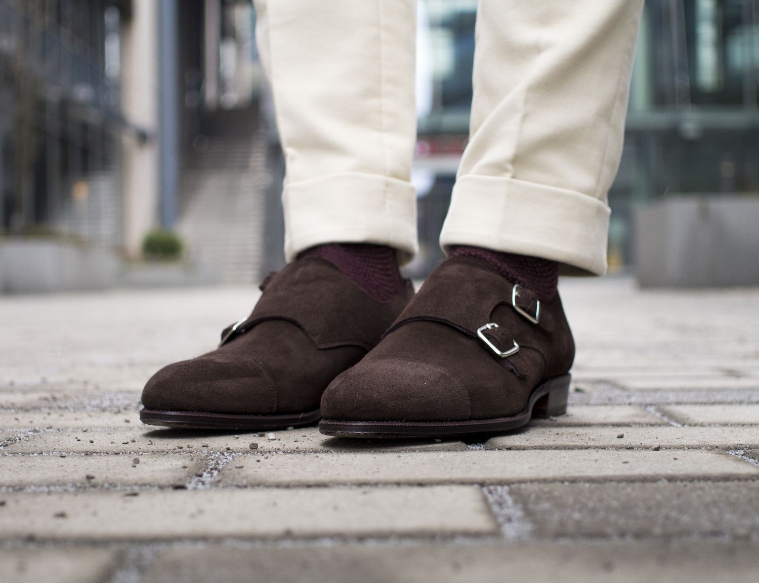 passagier Ook schade Off-White Trousers And Brown Suede Double Monk Strap Shoes