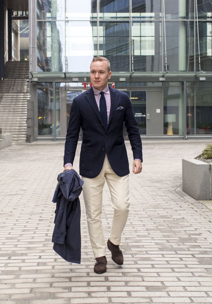 Off-White Trousers And Brown Suede Double Monk Strap Shoes