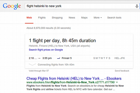 Google shows special result view for certain types of queries