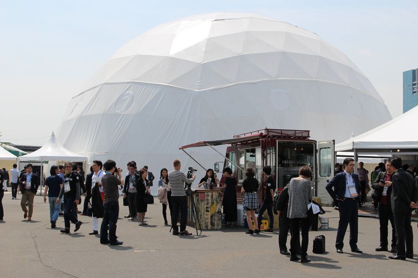The futuristic domes at the event grounds.