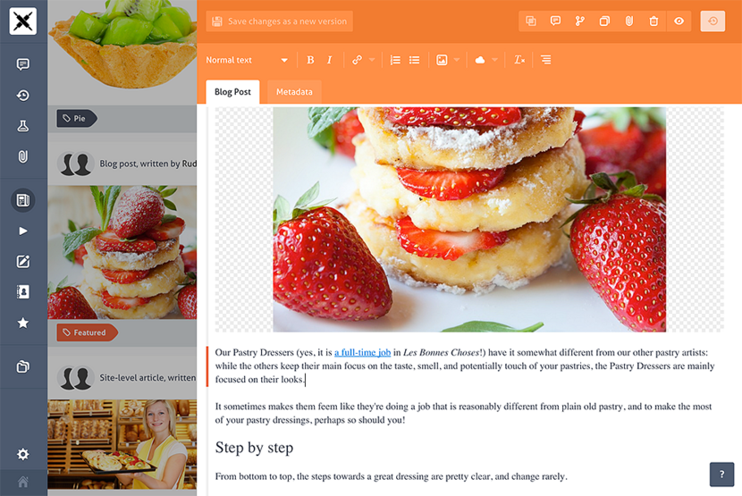 The document editing view featuring Prismic.io's example project