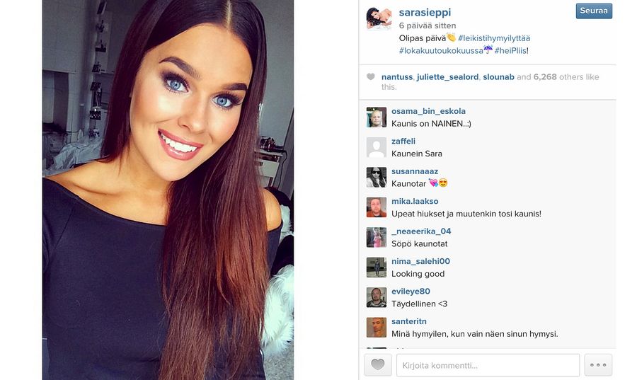 Kuvakaappaus Saran Instagramista