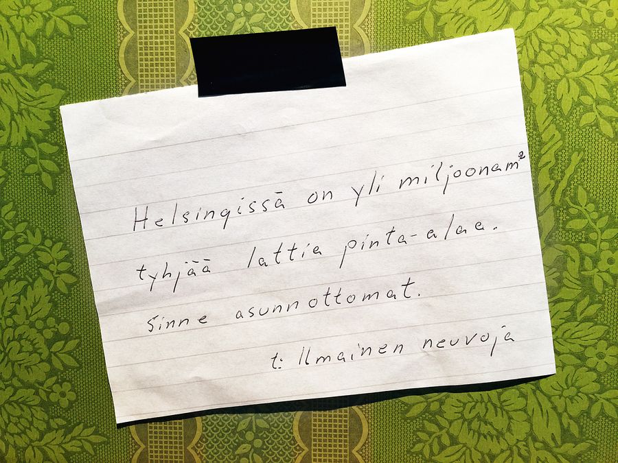 Kioskiin tuli pari sataa ehdotusta asunnottomuuden vähentämiseksi. Tässä yksi niistä.