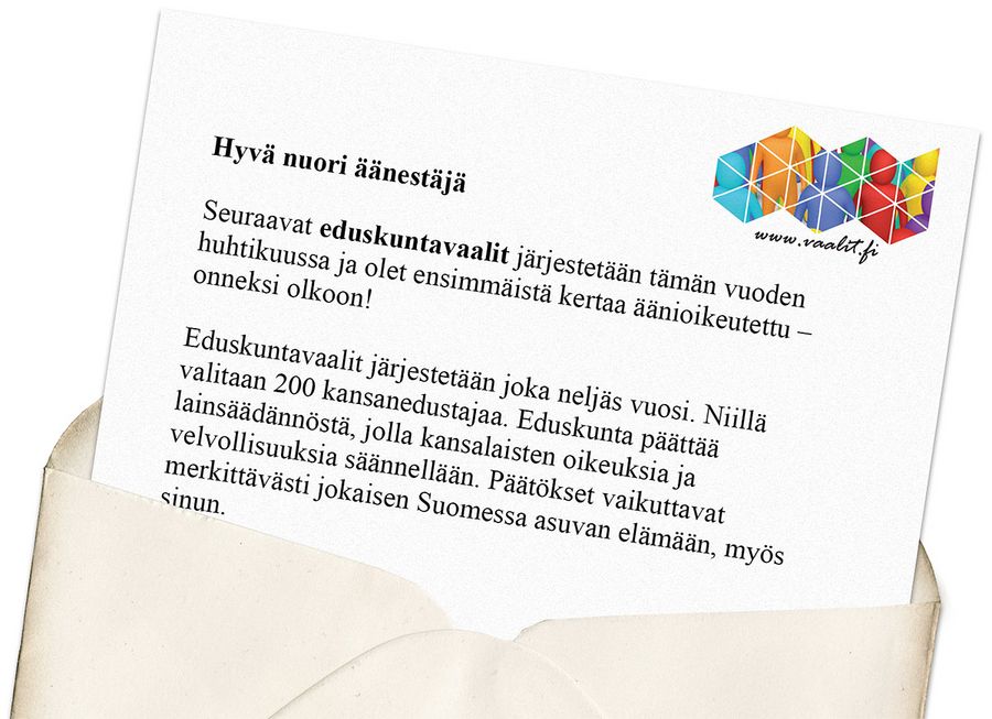 Näin alkaa kirje, jolla houkutellaan nuoria äänestämään.
