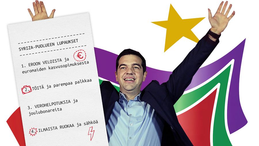 Syrizan puheenjohtaja Alexis Tsipras vaalivoiton jälkeen. EPA/ORESTIS PANAGIOTOU.