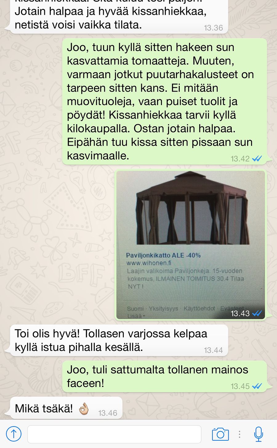 Puutarhapaviljongin mainos ilmestyi Facebookiin nopeasti.
