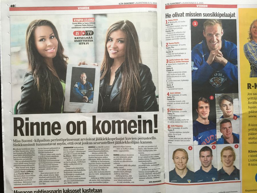 Ilta-Sanomien viikonloppunumeron (9.5.2015) aukeamasta otettu kuva.