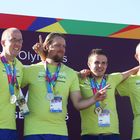 Beach Volleyssa Suomen kakkosjoukkue voitti kultaa. Kuvassa Jukka Lehti, Marko Saarinen, Antti Remes ja Jari Mäkinen. Kuva: Lauri Jaakkola.