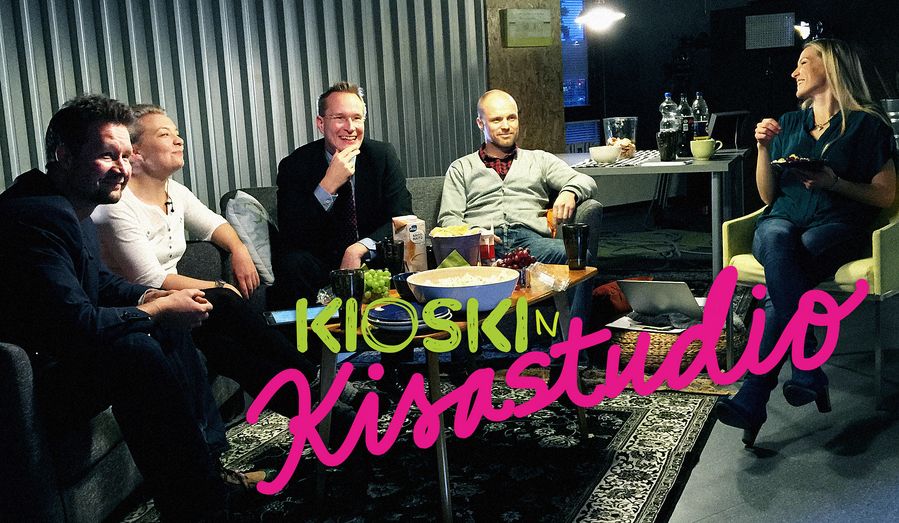 Kioskin historian ensimmäisessä nettilivessä Marjan (oik.) vieraana Sakari Sirkkanen, Katleena Kortesuo, Markku Jokisipilä ja Teemu Vesterinen.