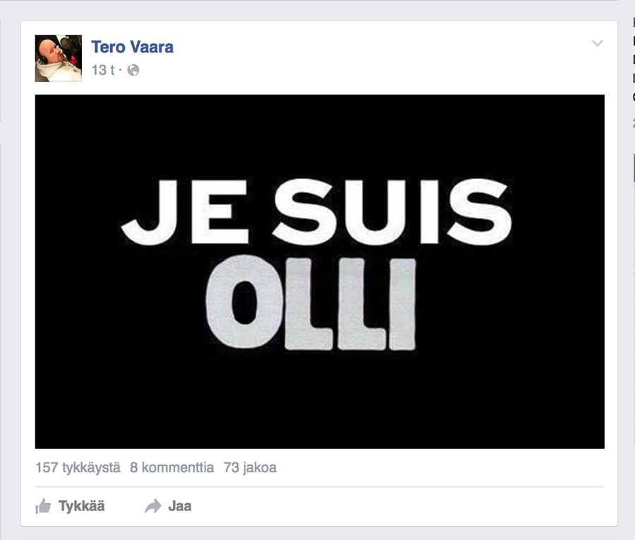 Kuvakaappaus Tero Vaaran Facebook-sivuilta.