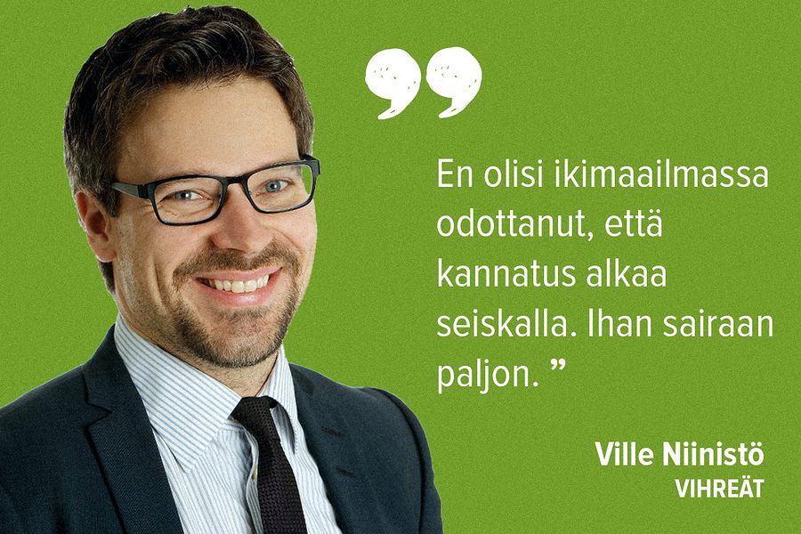 Näin vihreiden Ville Niinistö intoili tulosta Ylen Tulosillassa.