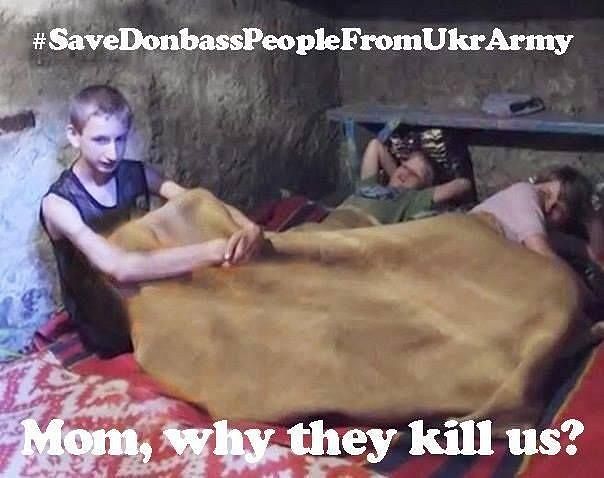 Янне Рийхеляйнен, который в своем блоге активно обсуждает вопросы безопасности, собирал в социальных сетях примерно 2 500 пропагандистских фотографий касательно украинского кризиса. По его мнению, пропаганда России против Украины является более систематичной, чем информация, с помощью которой стараются оказывать влияние на другие страны. В приведенной выше фотографии, которая была опубликована в Твиттере, обвиняют украинскую армию в убийстве детей в Восточной Украине.