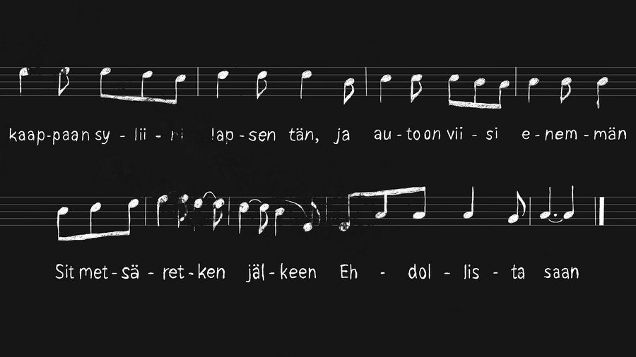 Ote laulukirjasta. Tämän laulun kerrotaan olevan laulukilpailun Wapaan sarjan osallistujakappale. Emme tavoittaneet killan johtoa kommentoimaan sivustolla julkaistuja lauluja. Kuvitus: Jami Nurminen/Kioski