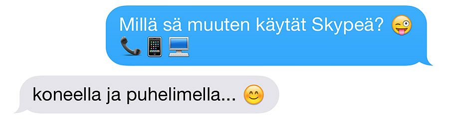 Nainen tiedusteli mieheltä, millä laitteella tämä käyttää Skypeä.