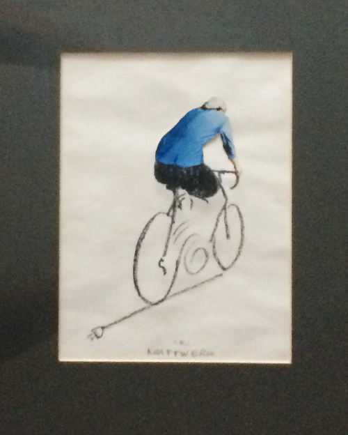 Ismo Kajanderin Kraftewerk-teoksessa yhdistyy hänelle tyypilliseen tapaan monia tasoja , muun muassa taiteilijan rakkaus pyöräilyyn. Yksityiskokoelma.​​​