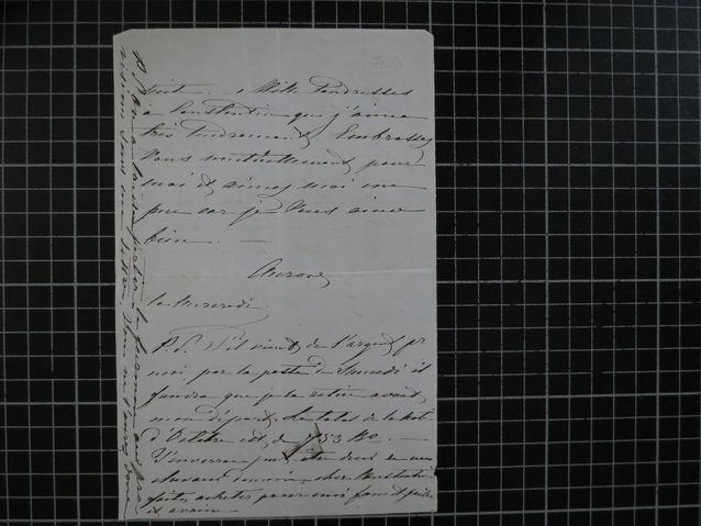 Brano di una lettera in francese scritta da Aurora Karamzin a Marie Linder negli anni Sessanta dell’Ottocento. Foto: Kansallisarkisto, Sirkka Lauerma.​​