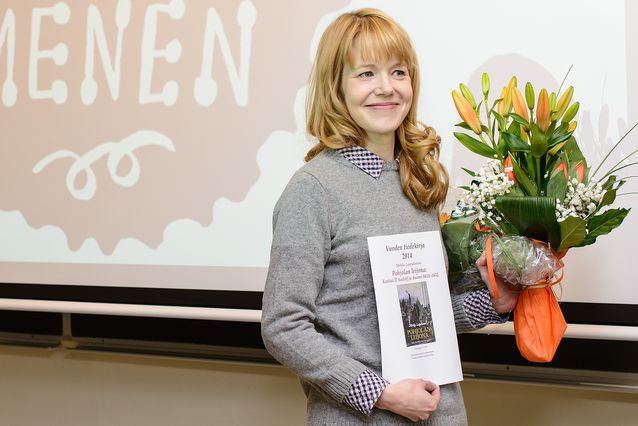 Mirkka Lappalainen fick Årets vetenskapsbok-pris år 2014 för sitt verk "Pohjolan Leijona – Kustaa II Aadolf ja Suomi 1611–1632" (Siltala). Bild: Mika Federley​​​