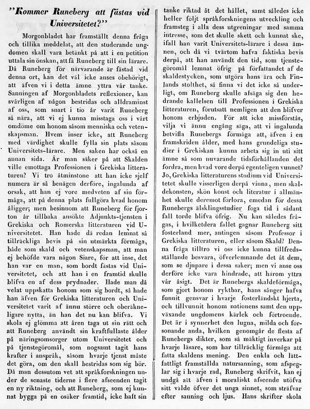 Kuva: Kansalliskirjasto, digitoidut sanomalehdet, Borga Tidning 10.3.1847 s. 2.​​