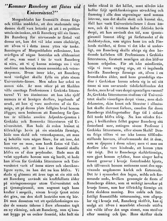 Bild: Kansalliskirjasto, digitoidut sanomalehdet, Borga Tidning 10.3.1847 s. 2.​​​