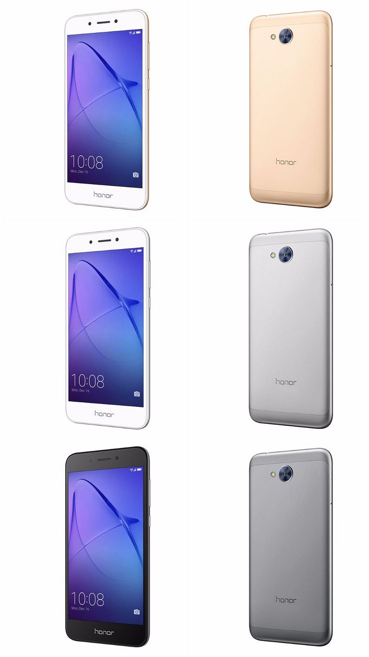 Honor 6A:n värivaihtoehdot kulta, hopea ja harmaa.