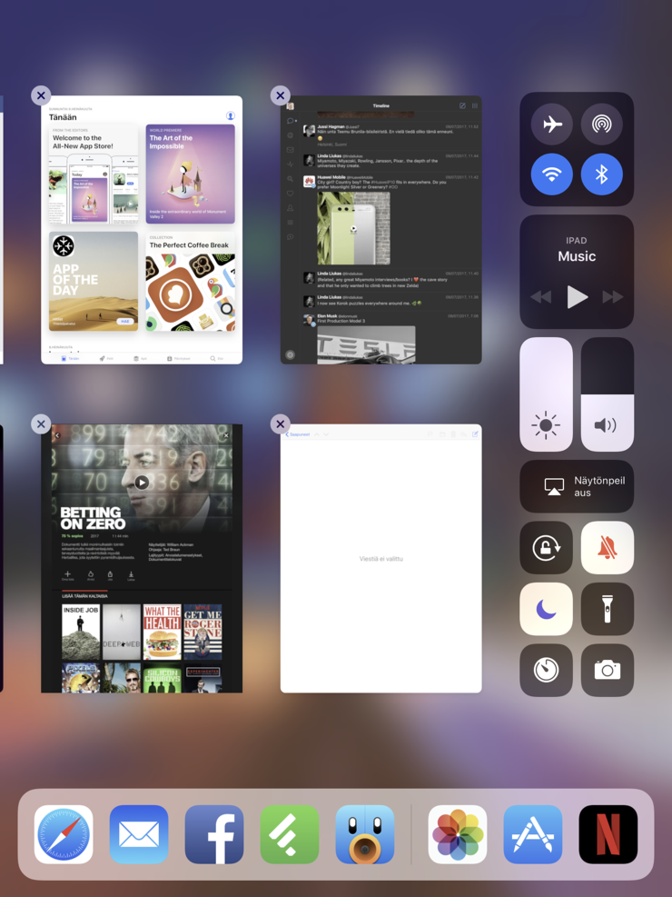 iPadin uusi Dock ja moniajonäkymä.