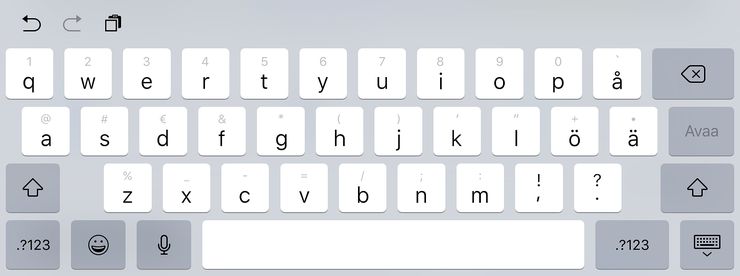 iPadin näppäimistössä voi nyt pyyhkäistä painikkeissa alaspäin, jolloin saa nopeasti toisen merkin.