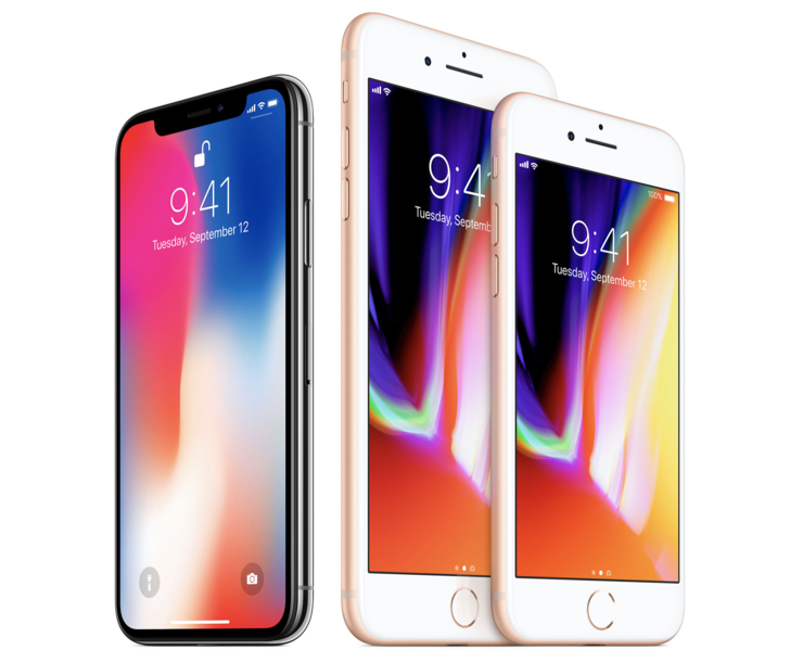 iPhone X ja iPhone 8 sekä iPhone 8 Plus.