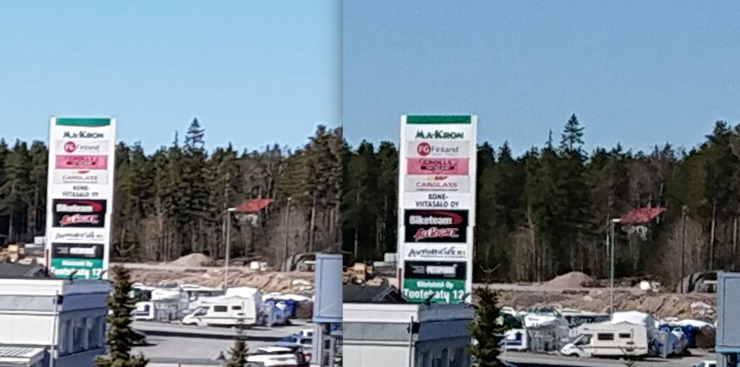 Vasemmalla Galaxy S8:lla, oikealla Xperia XZs:llä otettu kuva. Sonyn kamerassa on parempi erottelukyky, mutta tummat alueet näkyvät turhan tummina.