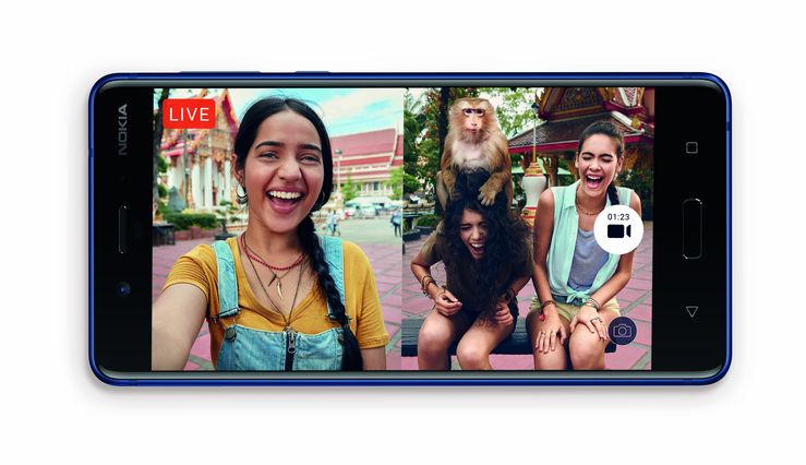 Nokia 8:n kamerasovellus tukee myös live-videolähetyksiä Facebookiin ja YouTubeen.