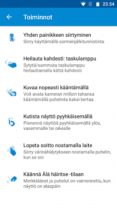 Moto-sovelluksesta löytyy asetuksia eleohjaukselle.