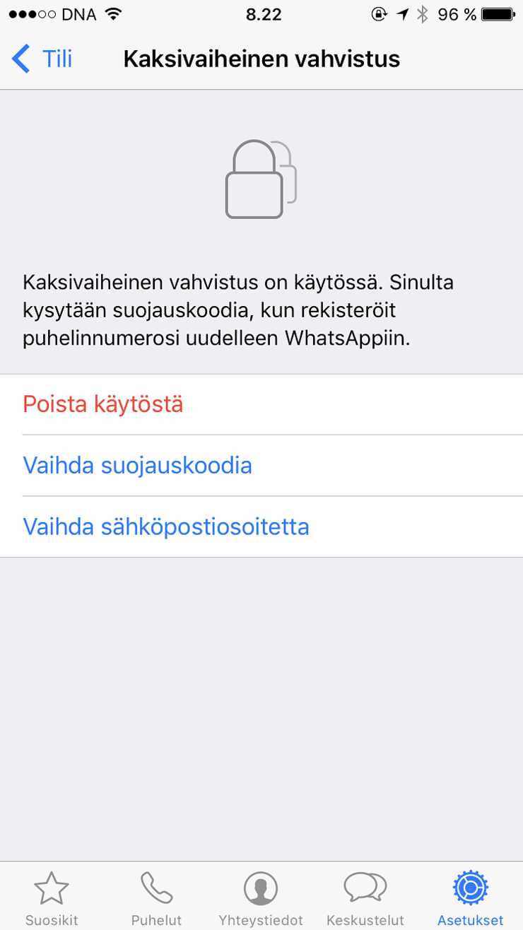 Kaksivaiheinen vahvistus on helppo ottaa käyttöön WhatsAppissa.