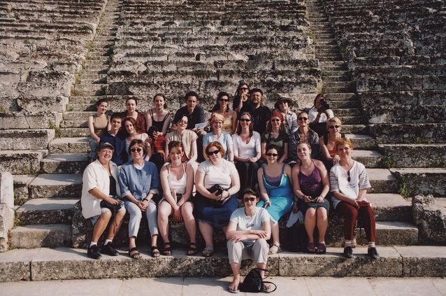 Exploring with students the roots of theatre at the Great Theatre of Epidaurus, Greece. Picture includes some Irish students.​