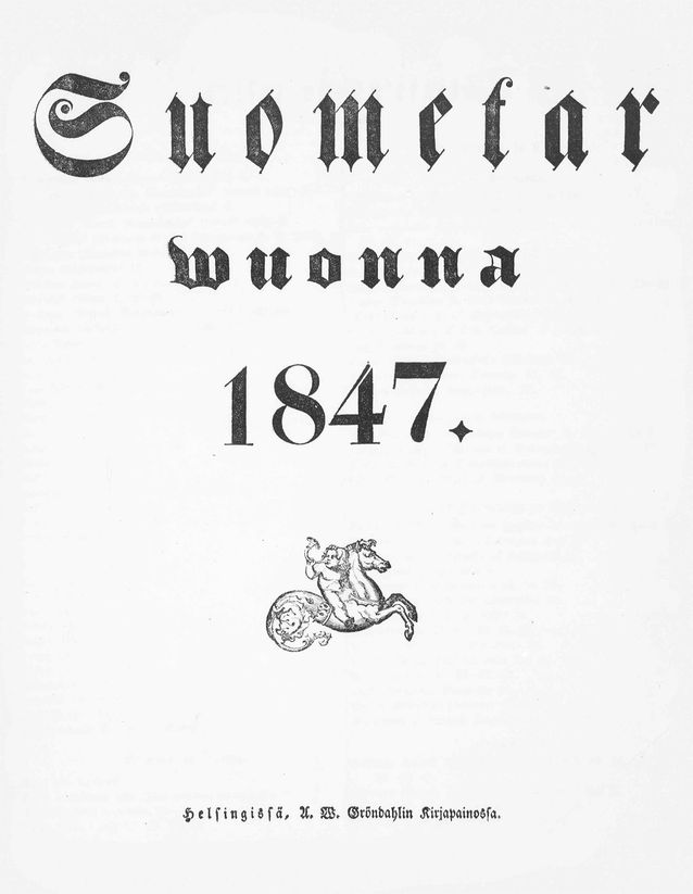 Europaeus was involved in the fouding of the newspaper Suometar. Image: Kansalliskirjasto, digitoidut sanomalehdet, Suometar 1.1.1847 s. 1.​​