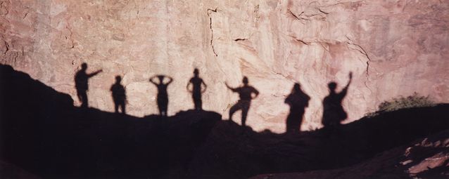 The working group having fun on the cliffs at Petra. Photo: Maarit Kaimio's personal archives.​