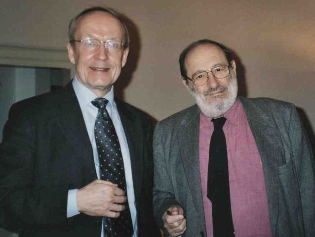 Eero Tarasti with Umberto Eco in Bologna, Italy.​