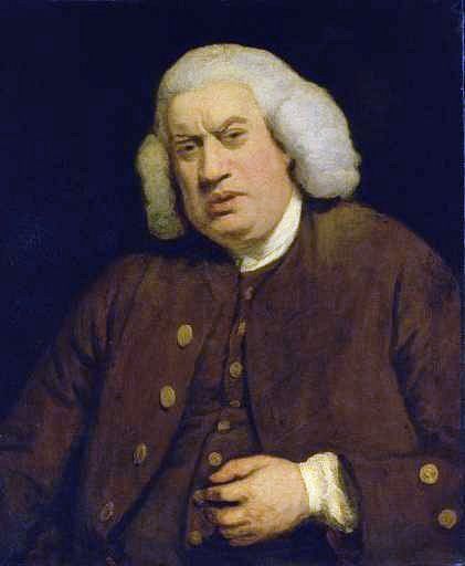 Samuel Johnson sanoi ”Kun on kyllästynyt Lontooseen, on kyllästynyt elämään”. Mark Shackletonin mielestä "Lontoon" voi lausahduksessa hyvin korvata "opetuksella". Maalauksen tekijä: Joshua Reynolds.​​