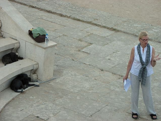 Auli and her audience in an amphitheatre in Rhodes.​