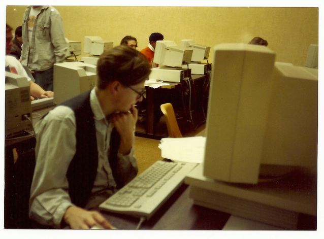 Janne Halmkrona busy programming at the University of the Pacific in 1991.​