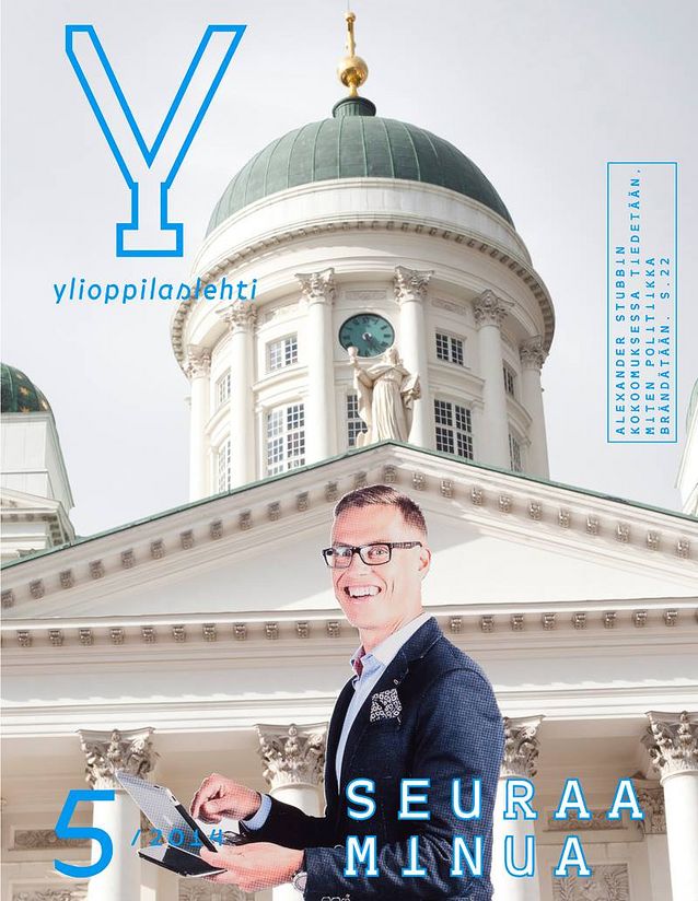 The first extensive stories of Ylioppilaslehti during Antti Pikkanen's time as editor in chief were about Alexander Stubb and the National Coalition Party, the lighting company Valkee and hockey player Noora Räty. Cover photo by Jukka Ovaskainen.​
