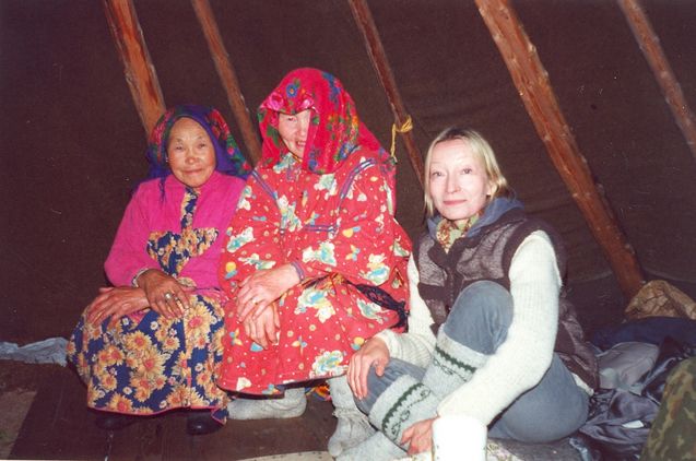 Three Annas: a Nenet, a Khanty, and a Finn. Picture taken by Valerij Sharapov near Vershina-Voykar in 2000.​