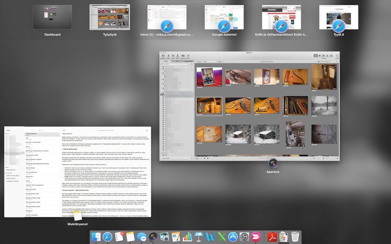 OS X ja auki olevat työpöydät tätä postausta kirjoitettaessa