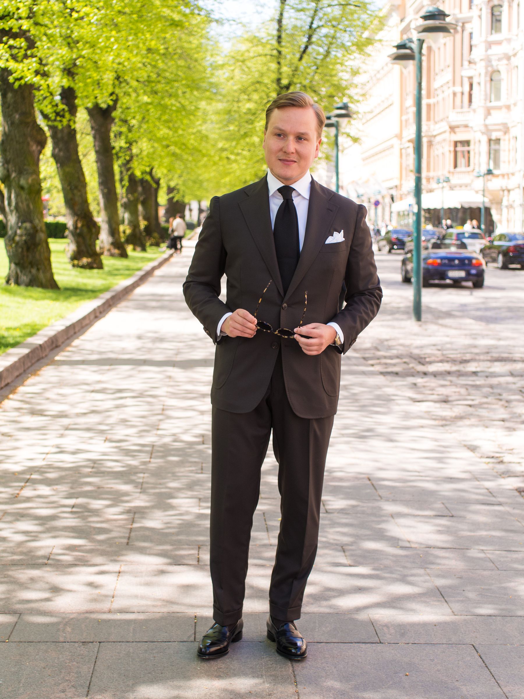 black penny loafers with suit