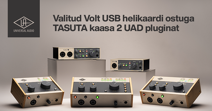 Ostes Mai kuus Volt helikaardi saad TASUTA kaasa 2 UAD pluginat!  
Kampaania kehtib 31. maini 2025! 

Kampaaniasse kuuluvad helikaardid:  


	
	Volt 1 
	 
	
	Vo