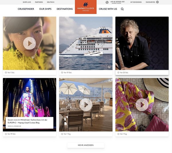 Hapag-Lloyed Cruises präsentiert Social-Media-Reviews auf der Webseite